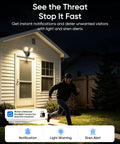 Man running towards a house with SZPOWER 2K Floodlight Camera, 3000K Hardwired Smart Security Camera Outdoor illuminating the area.