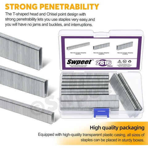 No Sweat 1609 Piece Pneumatic Staple And Nail Bundle Featuring 18 Gauge Narrow Crown Staples Plus 5/8 Inch Brad Nails With Rust Resistant Galvanized Finish And Sturdy Carry Case To Bang Out Any Home Project Or Construction Task.