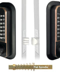 Mechanical Keyless Combination Lever Door Lock In Oil Rubbed Bronze No Battery No Power No Key Needed, showing front and back view with flat spindle.