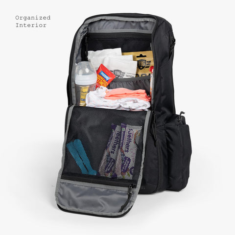 Dad Friendly Diaper Bag Backpack With Dual Compartments And Removable Cooler, Rugged And Water Resistant, open view showing organized items
