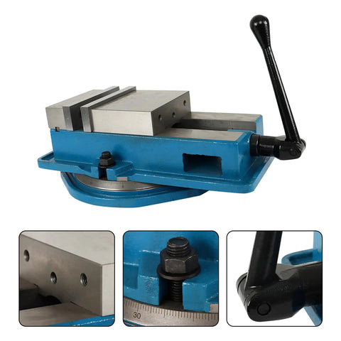 6 Inch Precision Bench Vise With Swivel Base For Milling Shaping And Drilling Machines, Rugged Cast Iron Build in blue finish