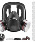 Full Face Respirator Mask Reusable Large Gas Mask For Dust And Organic Vapors Formaldehyde And Chemicals Pro Grade Breathing Protection For Airbrush Car Spraying Sanding And Paint Jobs Gray, front view with accessories.