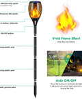Lit Solar Flame Torch Lights For Outdoors With 99 LED Flickering Flames 43 Inch Waterproof Pathway Lights Solar Powered Four Pack