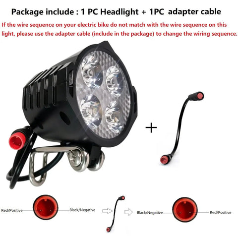Bright 4 LED Ebike Front Headlight For 24V 60V E Bikes And E Scooters Waterproof 2 Pin Male Connector 360 Degree Beam Night Rider Ready Bike Lamp For Safe Commute