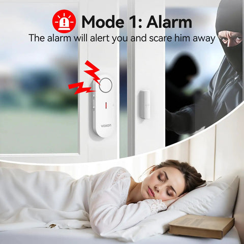 Two Pack Kid Safe Home Door Alarm System With 2 In 1 Chime And Alarm Three Level Volume Control Loud 98 Decibel Alerts For Doors Windows Rooms Garage RVs Pool House, white plastic door sensor