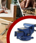 4 Inch Bench Vise With Solid Anvil And 360 Degree Swivel Locking Base shown with woodworking applications