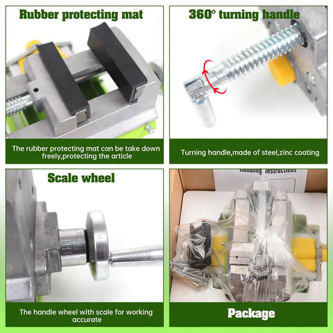 3 Inch Cross Slide Vise for Milling and Drilling Machines with aluminum body, rubber mats, turning handle, and scale wheel