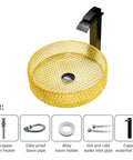 Bathroom Vessel Sink Vanity Glass Vessel Bowl Sink Cylindrical Countertop Sink Bowl Above Counter Sink Art Basin With Faucet And Pop Up Drain,Black, yellow crystal bowl with black faucet.