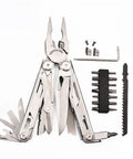 All In One 36 In 1 Multitool Pliers with replaceable wire cutters, saw blades, 5Cr17 stainless steel, and 16-pc screwdriver bit set