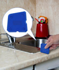 Close-up of Silicone Caulking Tool Set With Multiple Edges For Kitchen And Bathroom Sealant And Grout Finishing Flexible Smoothing Tools Kit Blue Pro Grade For Smoothing Caulk Lines Without Masking Tape And Durable Flexible Silicone Build in hand by sink