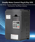 1.5KW 220V VFD Inverter For Spindle Motor Speed Control, Plug And Play Single Phase To Three Phase Output, 0-400 Hz Frequency Converter