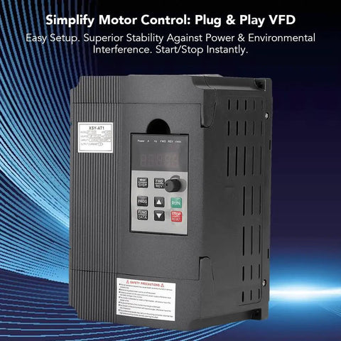 1.5KW 220V VFD Inverter For Spindle Motor Speed Control, Plug And Play Single Phase To Three Phase Output, 0-400 Hz Frequency Converter
