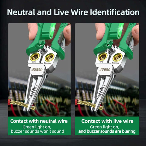 8 In 1 Wire Stripper Pliers Multi Function Electrician Tool demonstrating neutral and live wire identification in circuit repair.