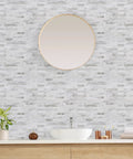 Peel And Stick Backsplash PVC Wall Tiles For Kitchen White Marble With Metal Silver Finish 10 Sheets Easy Install