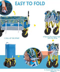 Beach Wagon With Big Wheels For Sand Heavy Duty Collapsible Cart With Tailgate showing folding instructions.