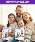 Family with boxed Toddler Golf Set For Kids Ages 2 To 5 With 4 Plastic Clubs, 8 Soft Balls, Putting Mat for Indoor or Outdoor Play.