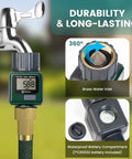 Heavy Duty Garden Hose Water Flow Meter with brass inlet, metal thread, IPX6 waterproof, for outdoor watering, RV tank fill, lawn sprayers.