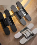 Concealed Hidden Door Hinge For Furniture And Folding Doors With Screws, 3D Adjustable Invisible Hinge For Wooden Doors in sand silver finish