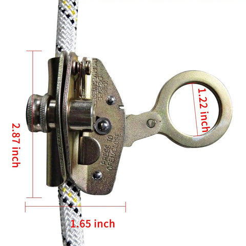 Rope Grab Ascender For Climbing And Mountaineering Fall Protection Riser Fits 14 To 16 Mm Rope shown from side view with dimensions