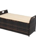 40 Gallon Outdoor Rattan Deck Box With Cushioned Seat 2.3 Inch Thick Cushion Steel Framed Patio Wicker Storage Chest