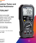 Insulation Tester And Digital Multimeter For Up To 1kV, Insulation Resistance From 4MOhm To 20GOhm, VFD Mode Delivers Clean Voltage.
