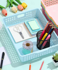 Six Pack Plastic Turn In Paper Trays Set For Classroom Storage And Office Organization In Pastel Colors with stationery