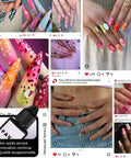 Collage of vibrant nail art using Airbrush Gel Nail Polish White for French Ombre Mani HEMA Free Non Acetone Formula