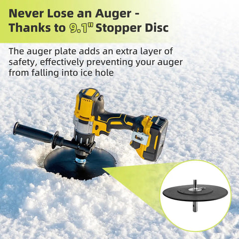 Ice Fishing Auger Drill Adapter For One Half Inch Drill Chuck Easy Install Fits Most Hand Augers With 9.1 Inch Stopper Disc