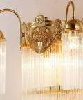Luxe Copper Crystal Wall Sconce With Vintage Glass Rod Accent For Bedroom Entryway And Living Room Featuring Quick Install Kit close-up view