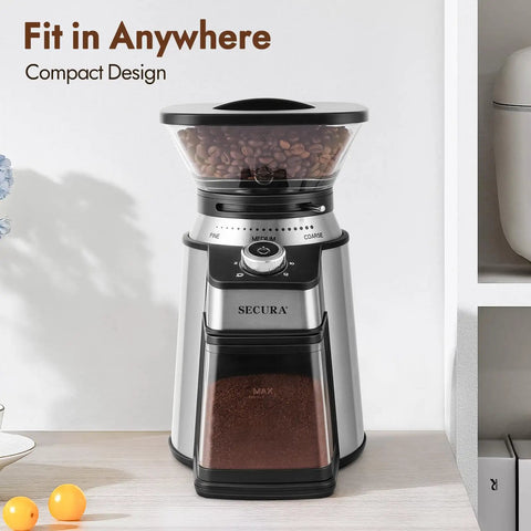 Electric Conical Burr Coffee Grinder With 17 Grind Settings From French Press To Espresso Features Heavy Duty Steel Burrs And A Sleek Black Shell.