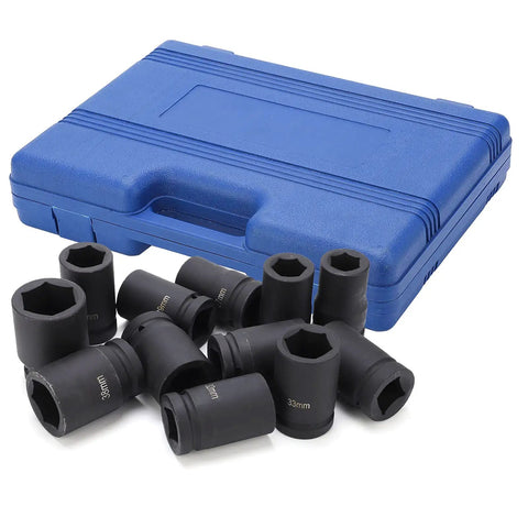 Top Tier Deep Impact Socket Set 12Pcs In 1 Inch Drive Size With Massive 24-41Mm Range And Heavy Duty Build Perfect For Pros And DIY Mechanics Looking For Serious Power And Storage On The Go, blue case and sockets