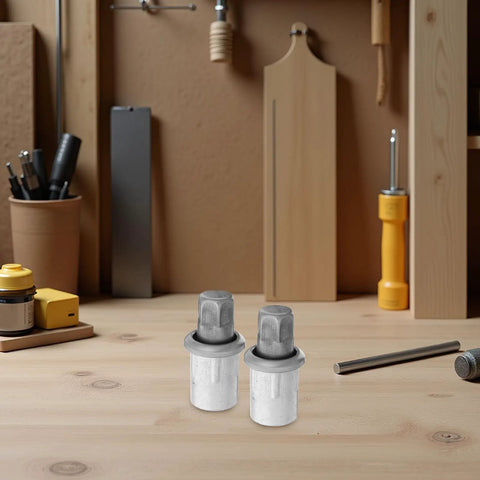Adjustable Furniture Leveling Feet Stainless Steel 4 Pack With Smooth Rotating Design For Stable Wobble Free Support In Kitchens, Cabinets, Wardrobes And Commercial Setups Ideal For DIYers And Pros, two silver feet on workbench