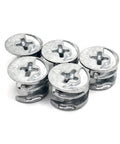 Five silver Straight Fire Heavy Duty Replacement Eccentric Cam Lock Nuts For Home Furniture Setup Rack Secure Panel Fasteners.