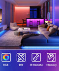 Smart WiFi RGB LED Strip Lights 25ft With App Control And Voice Assistants, 16 Million Colors, mood lighting in modern living room