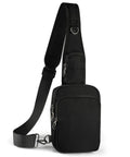 Black Sling Crossbody Bag With Zipper Lock And RFID Blocking Water Resistant Material Dual Anti Theft Design front view.