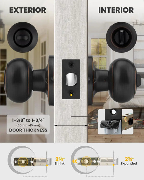 Oil Rubbed Bronze Interior Door Knob Privacy Set For Bedroom And Bathroom Doors, No Key Privacy Lock, Classic Bronze Finish