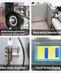 Automatic Desktop Labeling Machine Killer Speed Label Applicator close-up of touch screen display and adjustment handwheel for precision labeling.