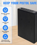 Quick Draw Slide Out Biometric Pistol Safe with powder-coated finish, sturdy construction, and felt padding, designed for secure gun storage.