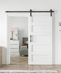 36x84 Inch Sliding Barn Door Kit with Hardware, Handle and Floor Guide, Waterproof PVC Surface, White 5-Panel Solid Slab installed in home