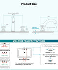 Product Size Chart for 8 Inch Widespread Bathroom Faucet Set With Two Cross Handles, Deck Mount, Polished Chrome Finish
