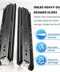 Heavy Duty Drawer Slides Set One Pair Full Extension 10 Inch To 20 Inch Side Mount Rails With Ball Bearing Tracks 100 Lb Capacity Black Finish