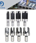 Heavy Duty Wood Plug Cutter Set With Eight Titanium Coated Drill Bits For Woodworking Projects Deep Cut Shanks Nine Point Three Millimeters, precision drill bits displayed.