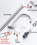 High Arc Commercial Kitchen Faucet Made Of Stainless Steel Brushed Nickel With Single Handle And 360 Degree Swivel For One Hole Bar Sink Modern Pro Grade Durable Design For Busy Kitchens, components shown.