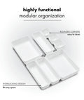 8 Piece Interlocking Bin Pack Drawer Organizer For Office, Kitchen, Tools And Bathroom Junk Drawer Essentials, Modular Storage System With Configurable Bins In White