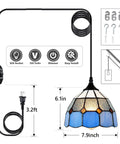 Plug In Tiffany Style Pendant Light With 16.4 Ft Cord, Dimmable Rotary Dimmer, Vintage Swag Ceiling Lamp, 7.9 Inch Shade