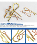 Image showing colored zinc plated cotter pins and R clips from 208 Piece Cotter Pin And Hairpin R Clip Set With 11 Sizes For Small Engines And Automotive Work.