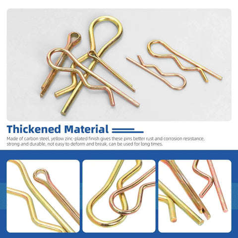 Image showing colored zinc plated cotter pins and R clips from 208 Piece Cotter Pin And Hairpin R Clip Set With 11 Sizes For Small Engines And Automotive Work.