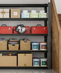 Beefy 5 Tier Garage Shelving System With Adjustable Spacing And 2000 Lbs Total Capacity 500 Lbs Per Shelf 72 Inch High 36 Inch Wide 16 Inch Deep Heavy Duty Storage For Tools Boxes And Gear, loaded with bins