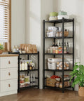 Space Saving 5 Tier Metal Shelving Unit With Self Leveling Feet Hella Sturdy Wire Rack Organizer For Garage Kitchen Pantry Closet Black with groceries.