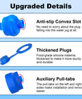 3 Pack Reusable Food Grade Silicone Water Jug Cap For 3 And 5 Gallon Jugs With 55mm Mouth Standard Screw Crown Tops Leak Free Non Spill Cap For Water Bottles And Water Dispensers illustrating anti-slip, thickened plugs, auxiliary pull-tabs features
